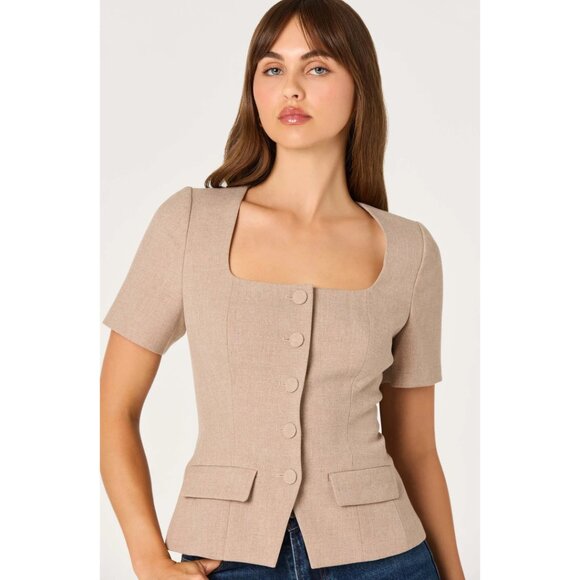 ASTR the Label Square Neck Short Sleeve Jacket in Taupe Size Medium - Picture 6 of 7